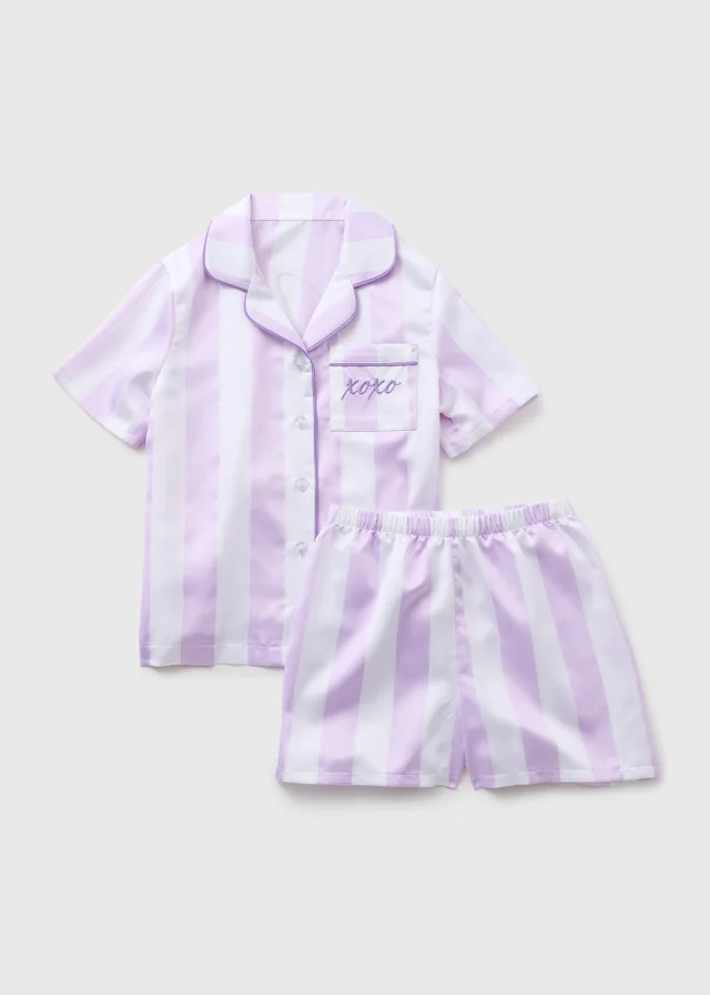 Girls Lilac Stripe Sleep Club Satin Pyjama Set (4-13yrs)