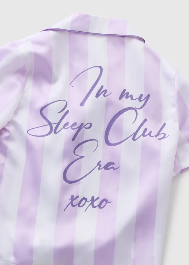 Girls Lilac Stripe Sleep Club Satin Pyjama Set (4-13yrs)