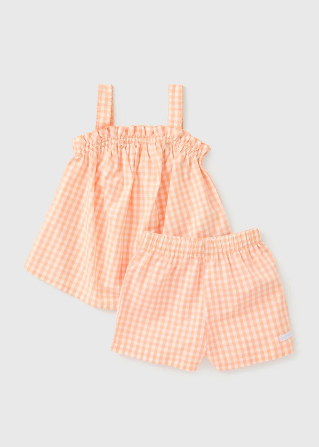 Girls Orange Gingham Pyjama Top & Short Set (4-13yrs)
