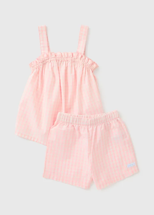Girls Pink Gingham Pyjama Top & Short Set (4-13yrs) - 9 Yrs Image 1