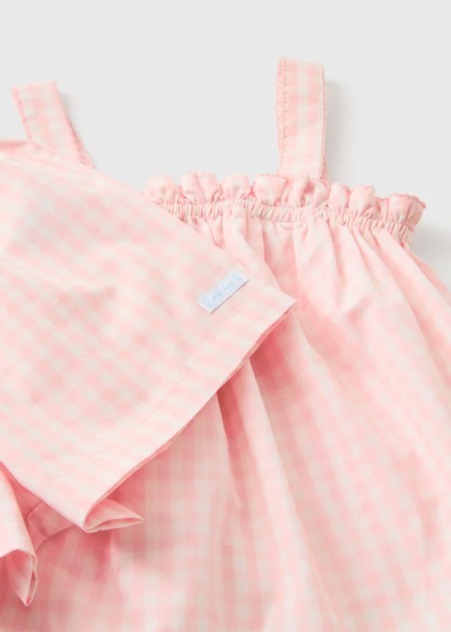 Girls Pink Gingham Pyjama Top & Short Set (4-13yrs)