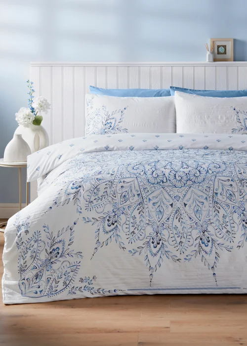 Blue Mandala Crinkle Duvet Set - Double Image 1