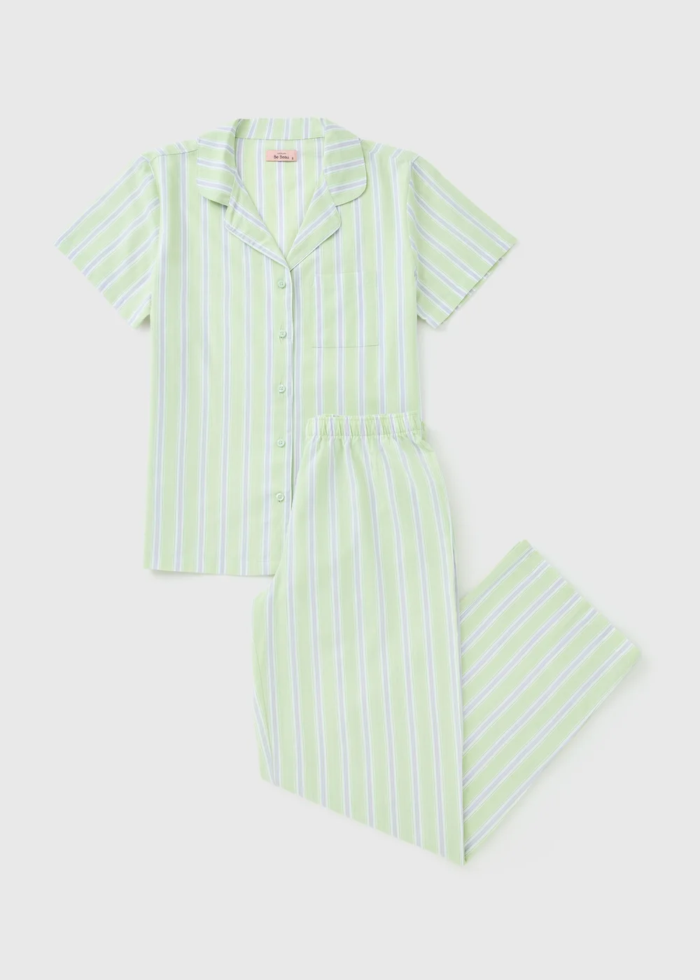 Green Stripe Woven Button Up Pyjama Set - 8 Image 3