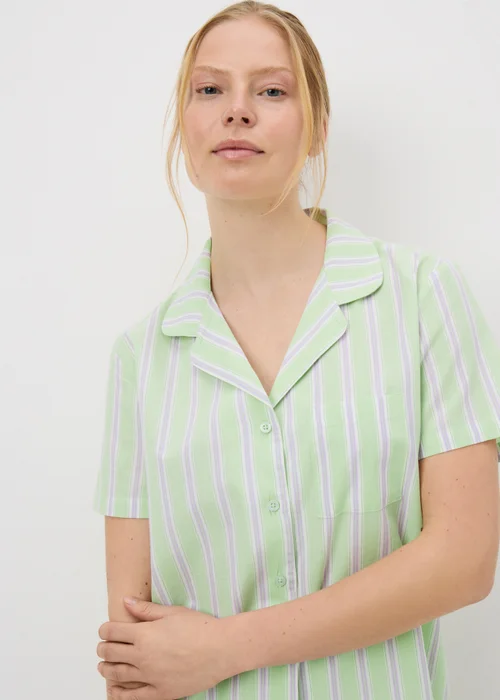 Green Stripe Woven Button Up Pyjama Set - 8 Image 2