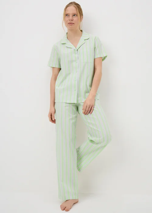 Green Stripe Woven Button Up Pyjama Set - 8 Image 1