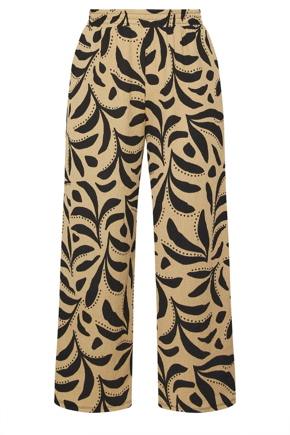 Yours Curve Natural Brown Leaf Crinkle Wide Leg Trousers - 16 Image 5