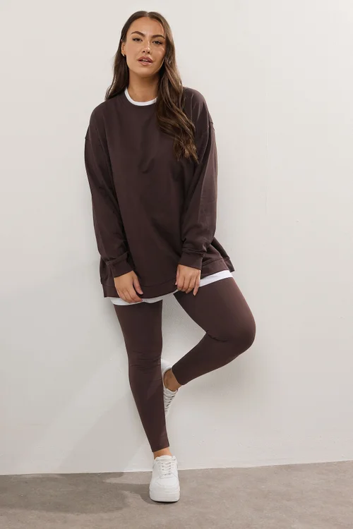 Yours Curve Chocolate Brown 2-In-1 Jumper - 30-32 Image 2