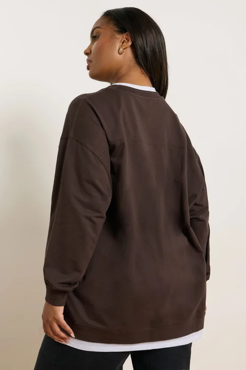 Yours Curve Chocolate Brown 2-In-1 Jumper - 30-32 Image 5