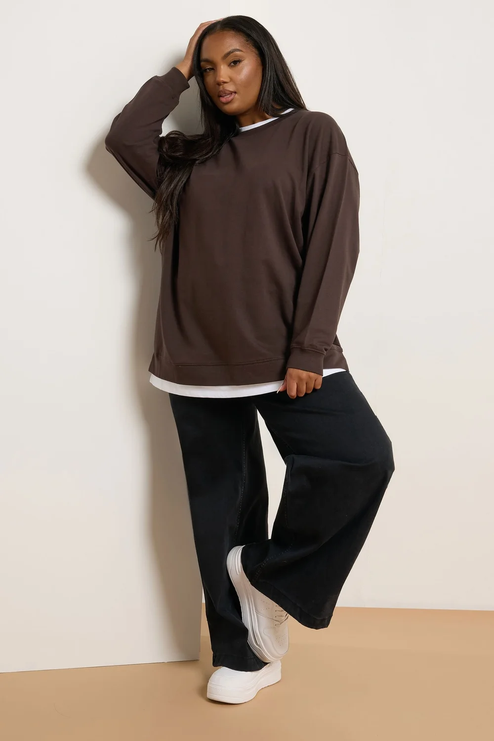 Yours Curve Chocolate Brown 2-In-1 Jumper - 30-32 Image 4