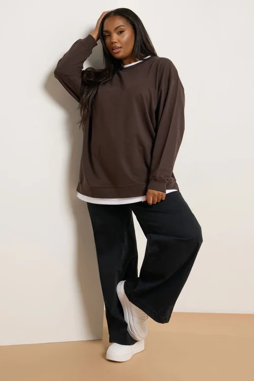 Yours Curve Chocolate Brown 2-In-1 Jumper - 30-32 Image 4
