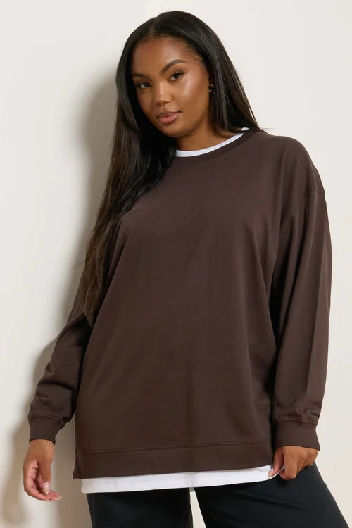 Yours Curve Chocolate Brown 2-In-1 Jumper - 30-32 Image 3