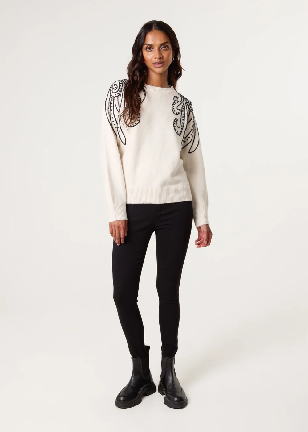 Blue Vanilla Ivory Embroidery Shoulder Detailing Jumper - M/L Image 3