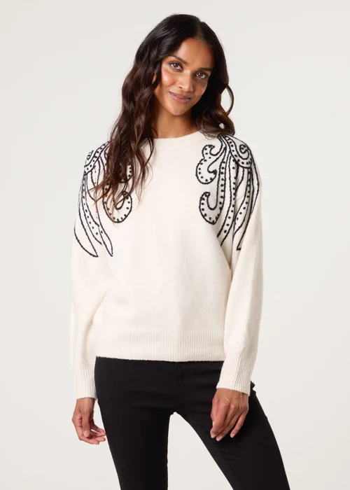 Blue Vanilla Ivory Embroidery Shoulder Detailing Jumper - M/L Image 2