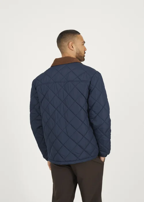 Brave Soul Navy Quilted Coach Jacket with Cord Collar - S Image 3