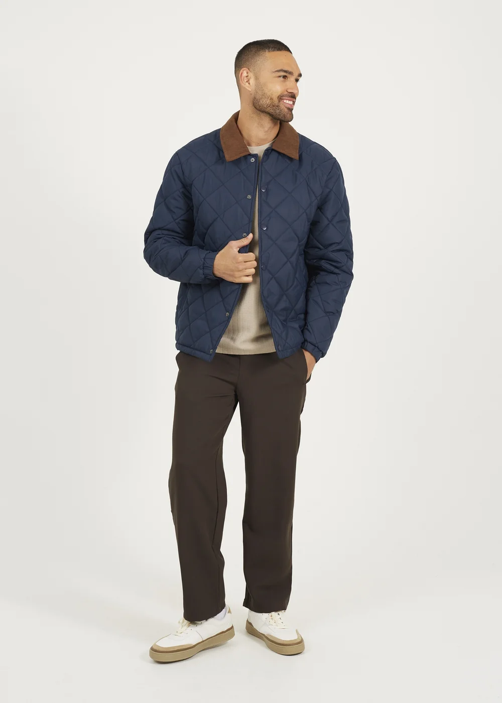 Brave Soul Navy Quilted Coach Jacket with Cord Collar - S Image 5