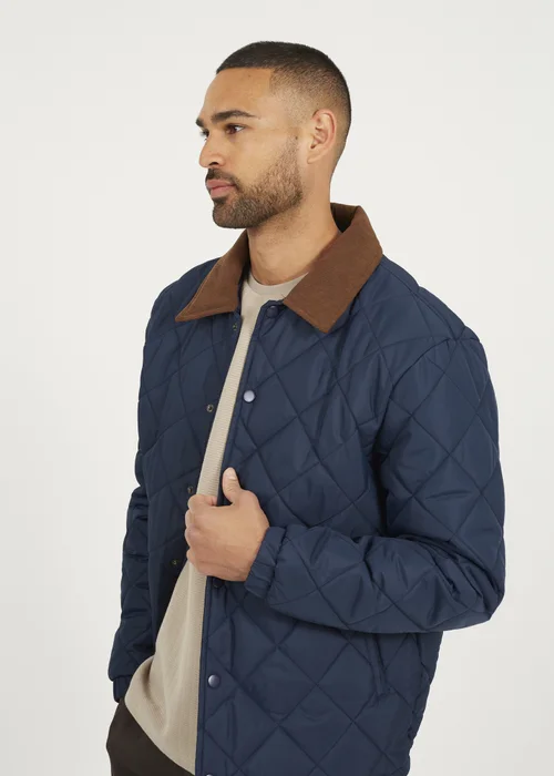 Brave Soul Navy Quilted Coach Jacket with Cord Collar - S Image 4