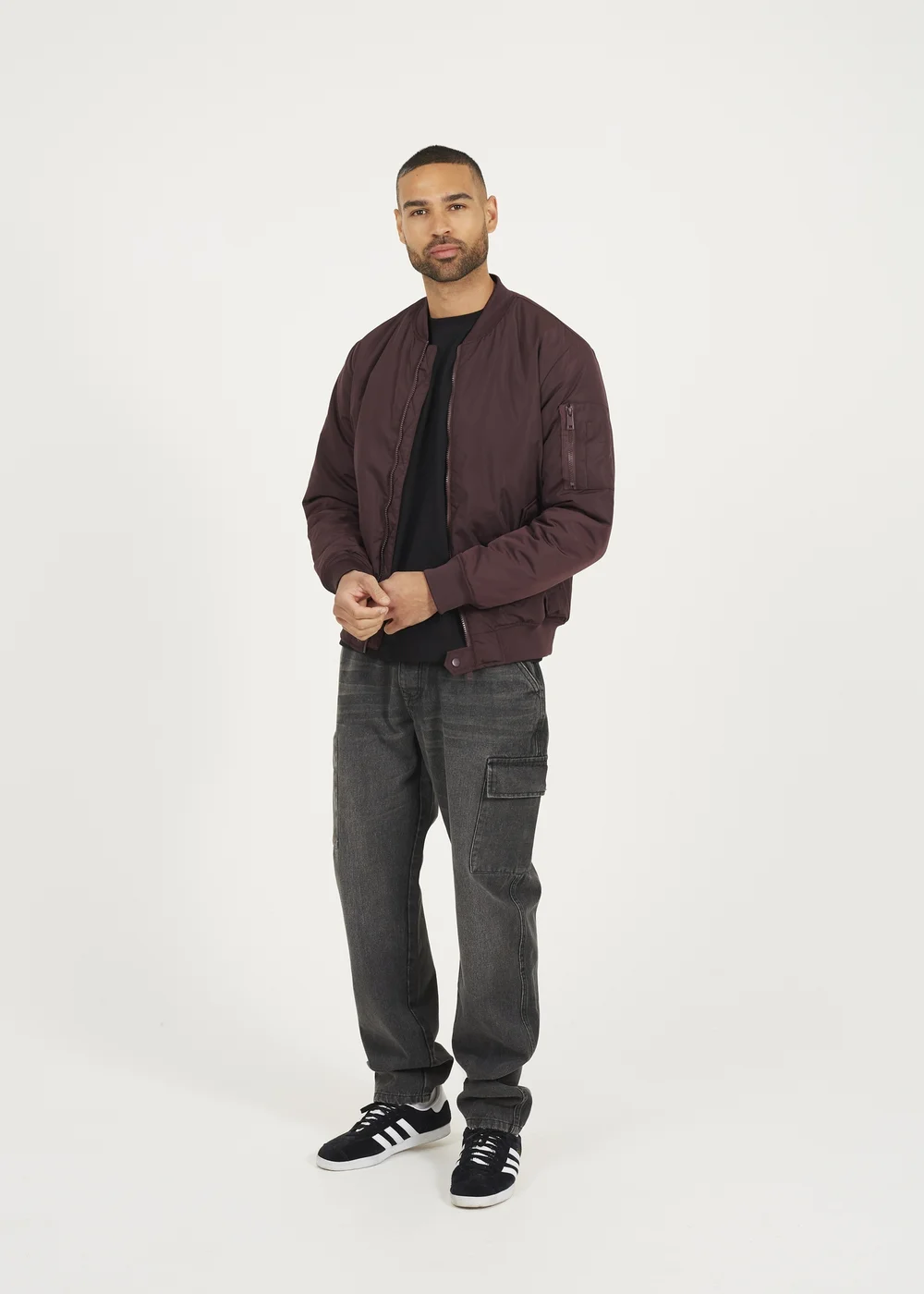 Brave Soul Burgundy Bomber Jacket with Sleeve Pocket Detail - M Image 4