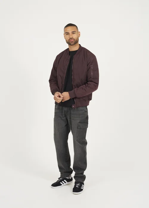 Brave Soul Burgundy Bomber Jacket with Sleeve Pocket Detail - M Image 4