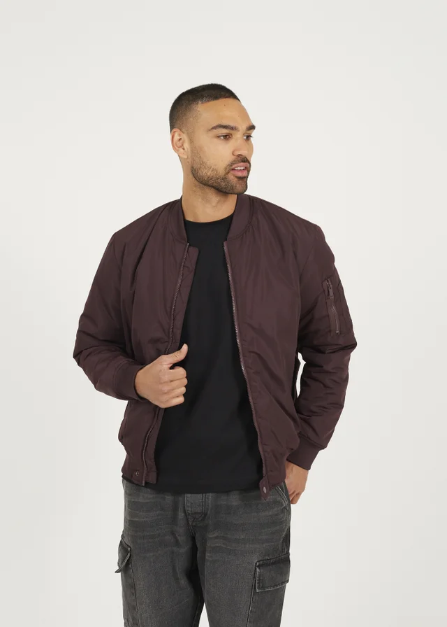 Brave Soul Burgundy Bomber Jacket with Sleeve Pocket Detail