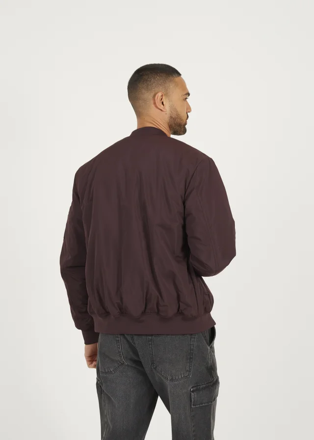 Brave Soul Burgundy Bomber Jacket with Sleeve Pocket Detail