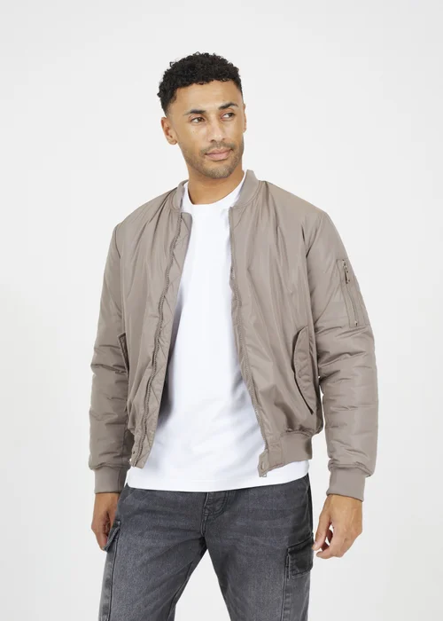 Brave Soul Taupe Bomber Jacket with Sleeve Pocket Detail - L Image 1