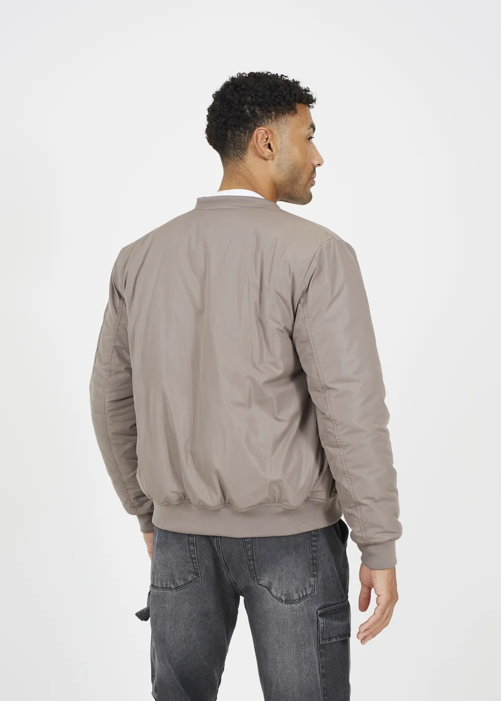 Brave Soul Taupe Bomber Jacket with Sleeve Pocket Detail - L Image 2