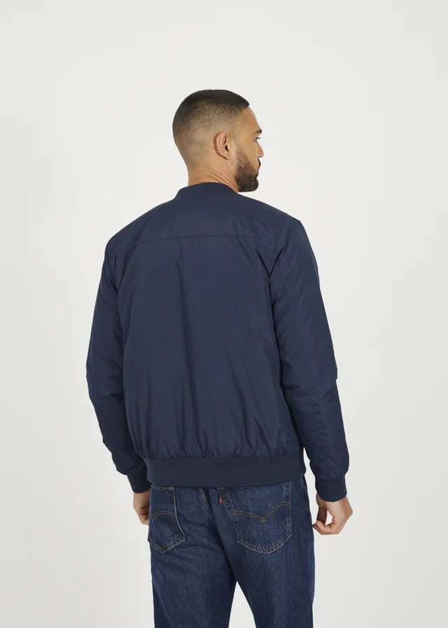 Brave Soul Navy Collarless Bomber Zip-Up Jacket