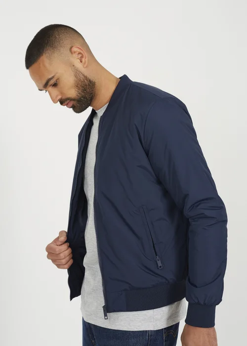 Brave Soul Navy Collarless Bomber Zip-Up Jacket - M Image 3