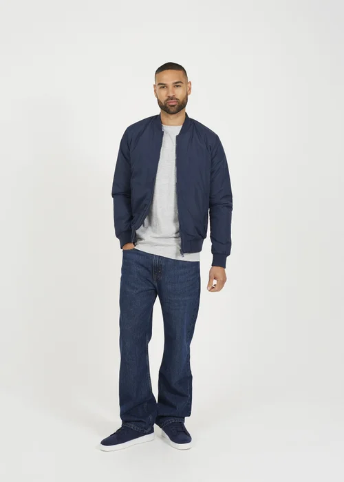 Brave Soul Navy Collarless Bomber Zip-Up Jacket - M Image 4