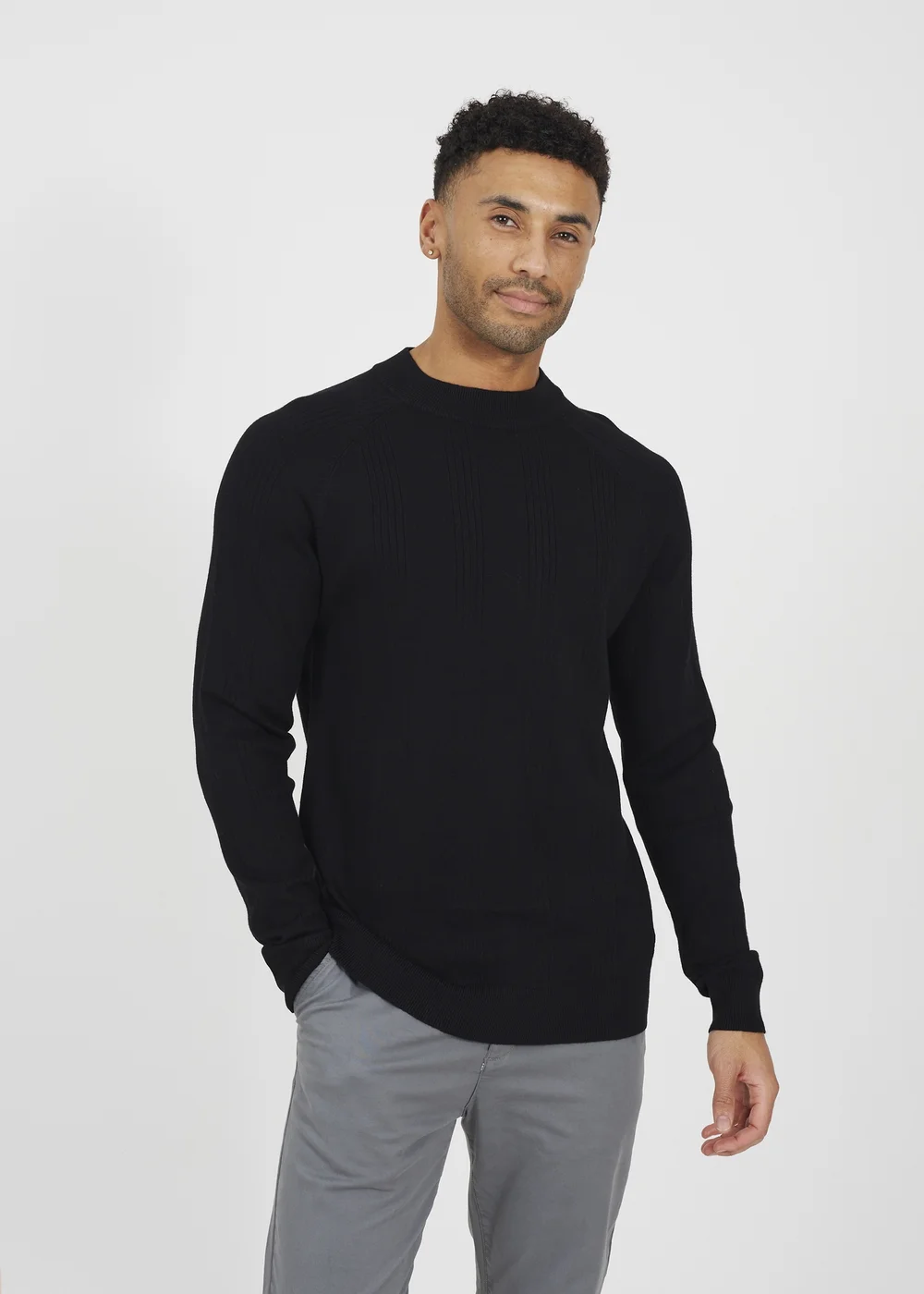 Brave Soul Black Long Sleeve Ribbed Raglan Jumper - L Image 1
