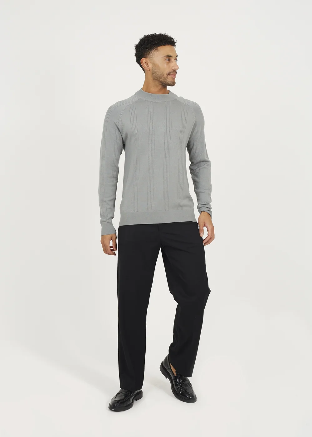 Brave Soul Grey Long Sleeve Ribbed Raglan Jumper - L Image 4