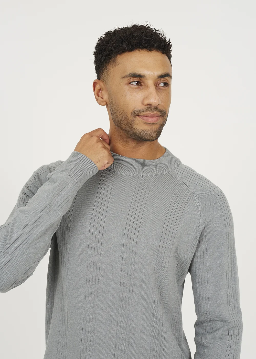 Brave Soul Grey Long Sleeve Ribbed Raglan Jumper - L Image 3