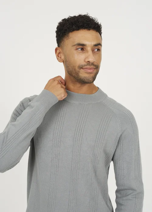 Brave Soul Grey Long Sleeve Ribbed Raglan Jumper - L Image 3