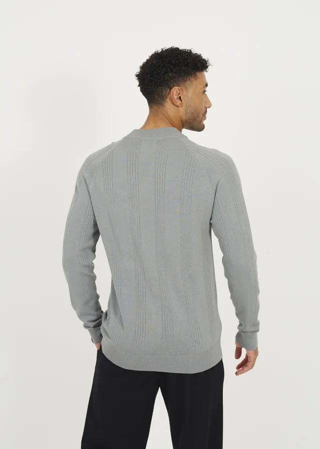Brave Soul Grey Long Sleeve Ribbed Raglan Jumper