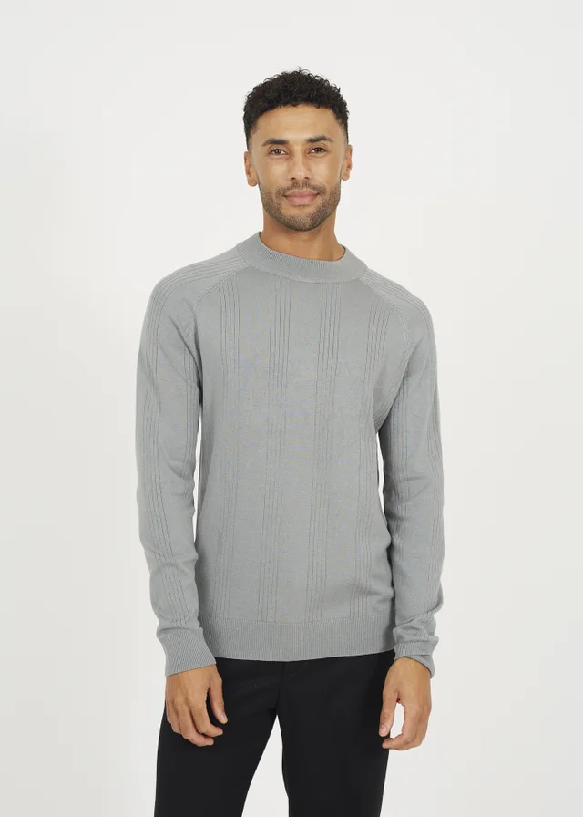 Brave Soul Grey Long Sleeve Ribbed Raglan Jumper