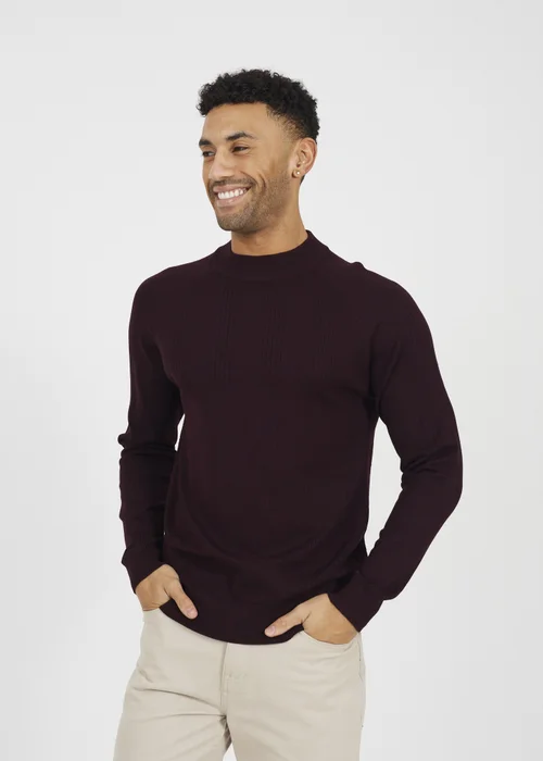 Brave Soul Burgundy Long Sleeve Ribbed Raglan Jumper - 2XL Image 1