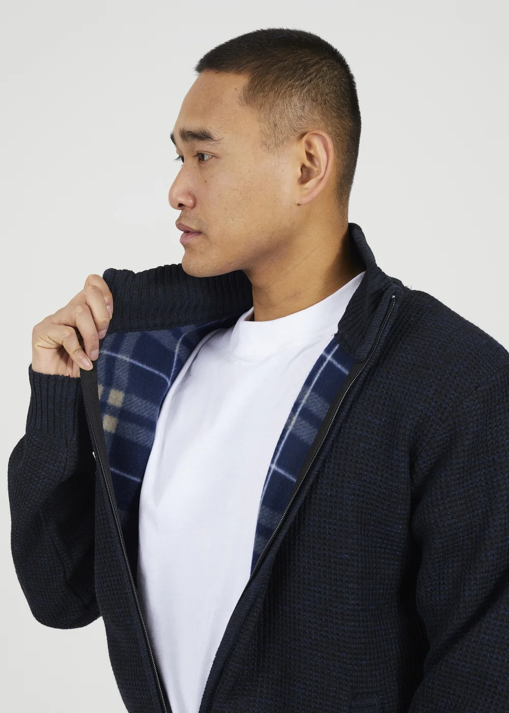 Brave Soul Navy Funnel Neck Jumper with Fleece Lining - XL Image 3
