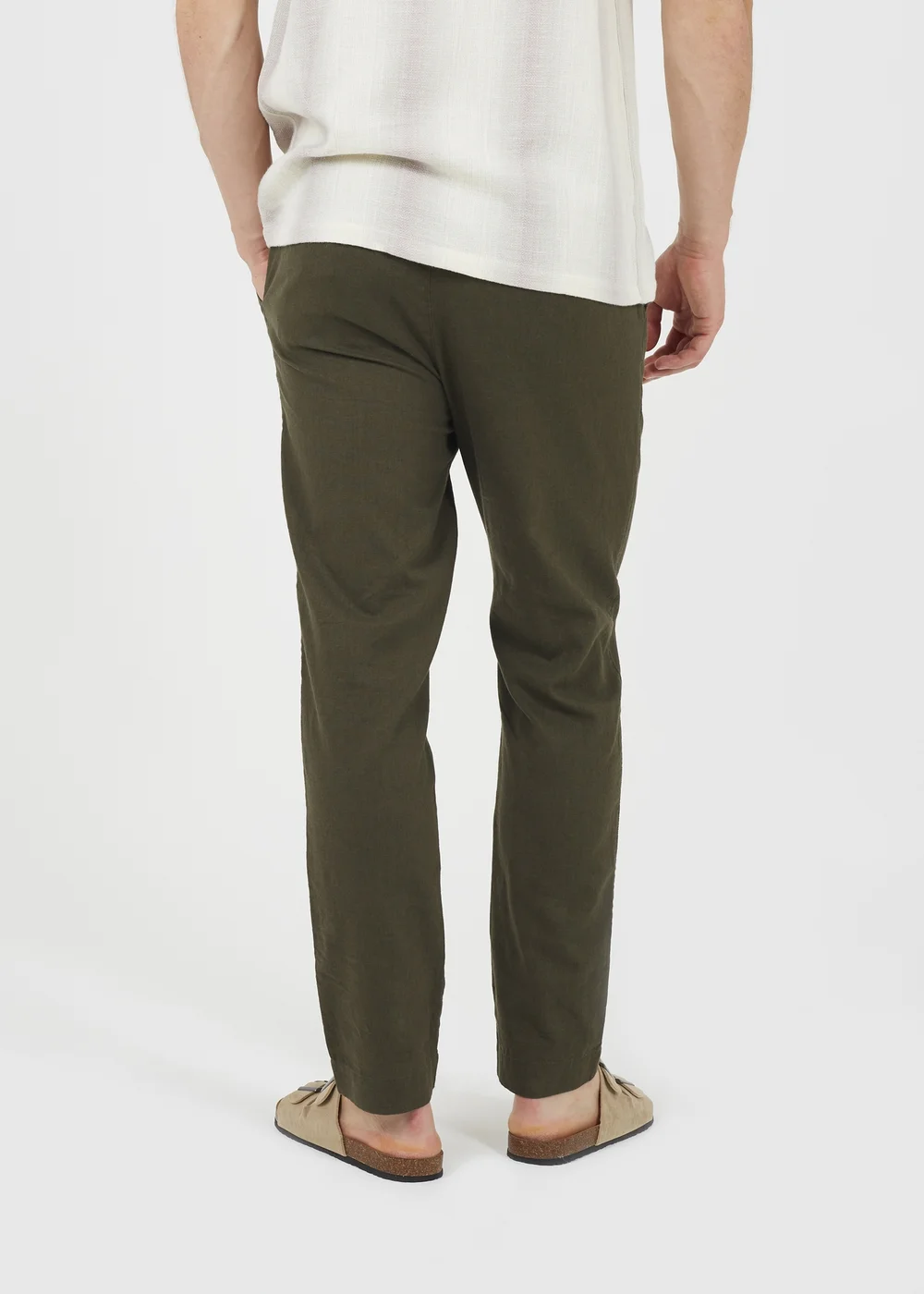 Brave Soul Khaki Relaxed Fit Linen Blend Trousers - 30/L32 Image 2