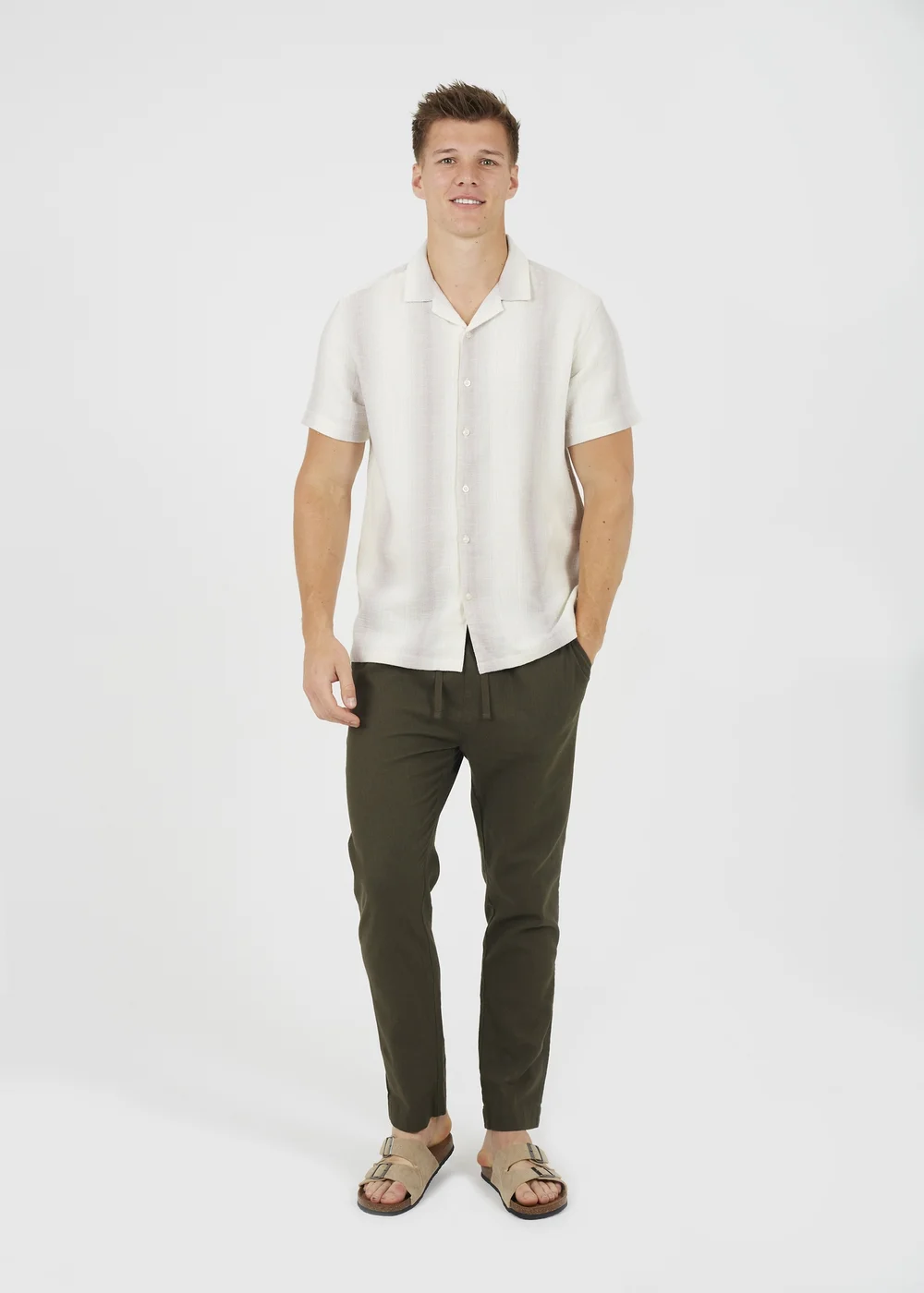 Brave Soul Khaki Relaxed Fit Linen Blend Trousers - 30/L32 Image 4