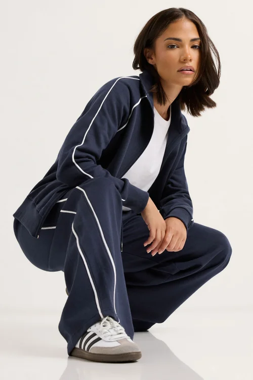 PixieGirl Petite Navy Blue Contrast Piping Zip Sweatshirt - 16 Image 4