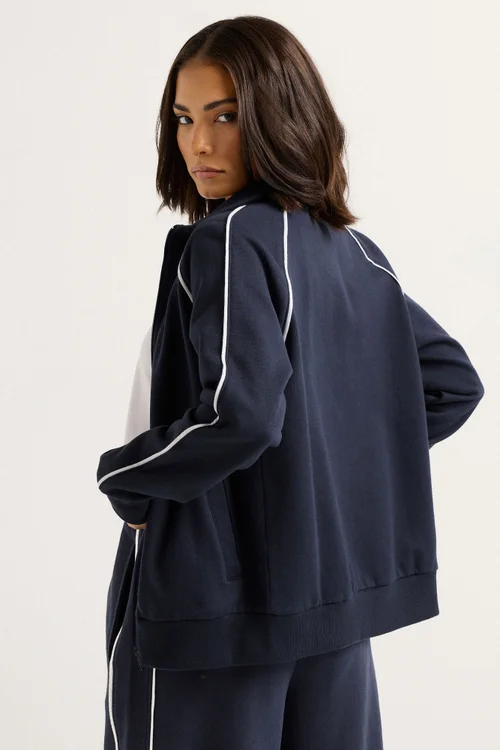 PixieGirl Petite Navy Blue Contrast Piping Zip Sweatshirt - 16 Image 5