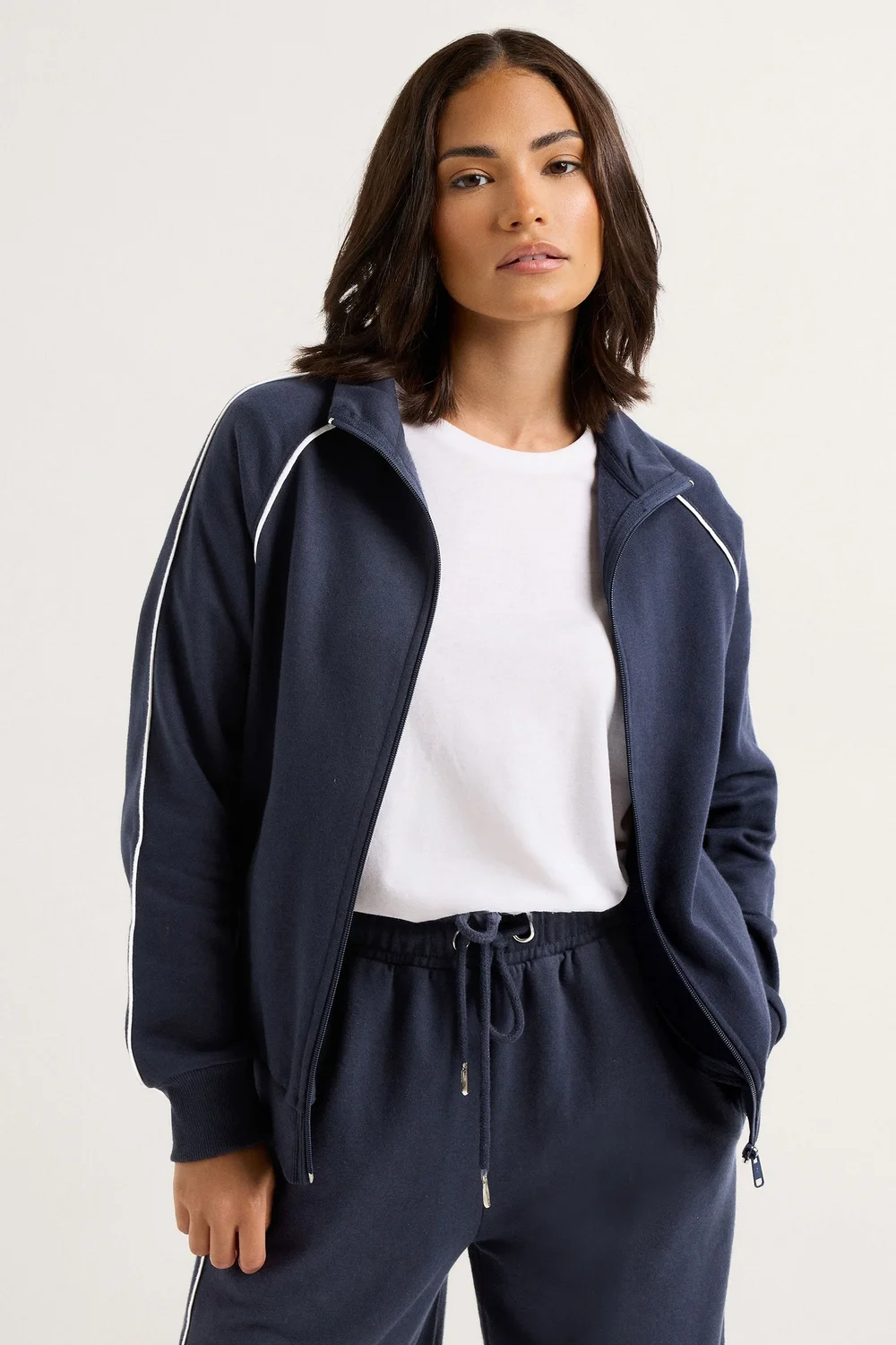 PixieGirl Petite Navy Blue Contrast Piping Zip Sweatshirt - 16 Image 3