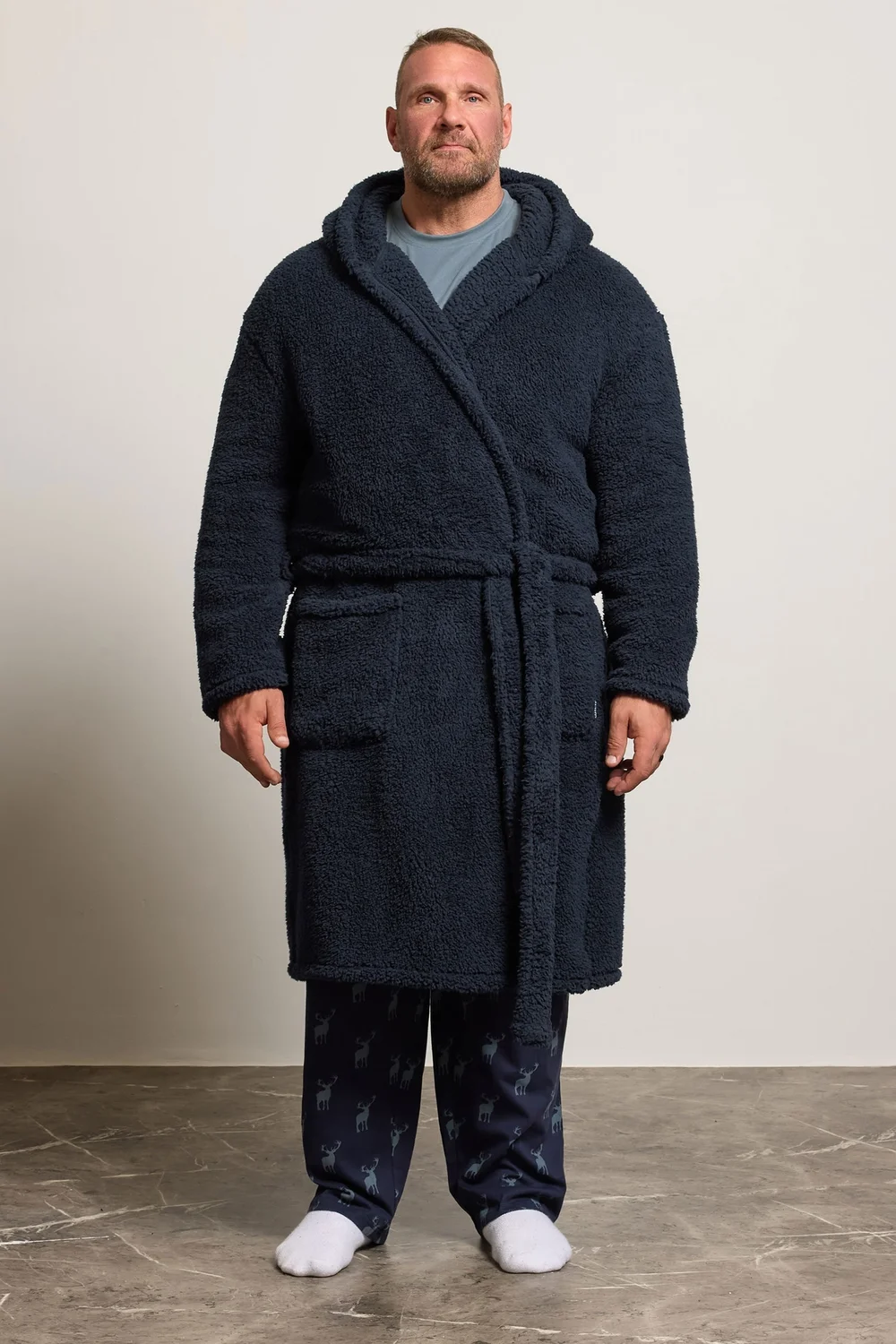 BadRhino Navy Blue Borg Dressing Gown - 4XL Image 2