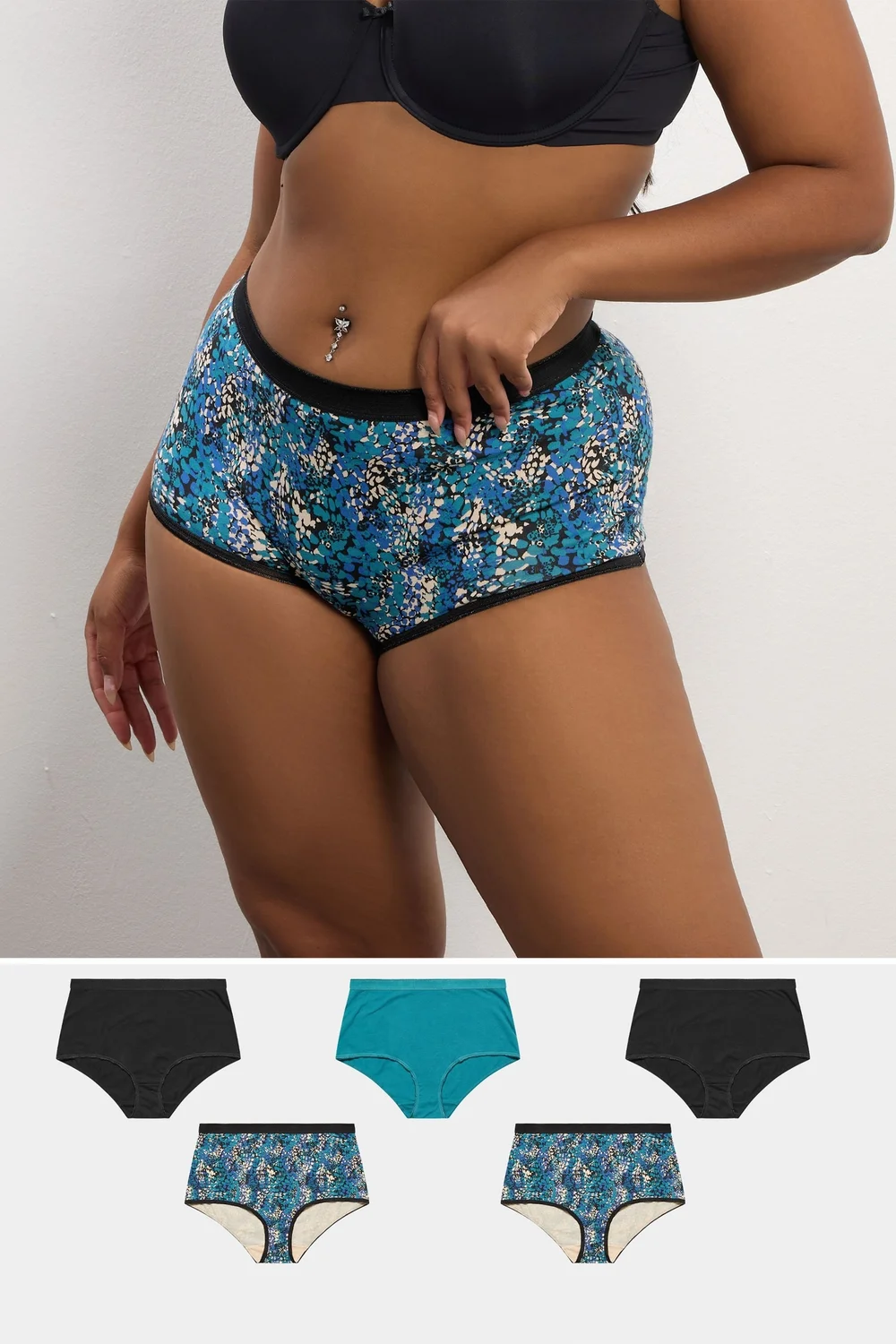 Yours 5 Pack Teal Green Snake Print Full Briefs - 38-40 Image 1