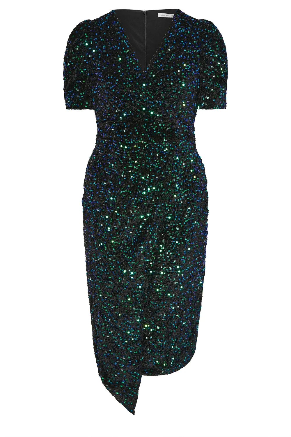 Yours London Curve Black & Green Sequin Velvet Wrap Dress - 22 | Matalan Yours London Curve Black & Green Sequin Velvet Wrap Dress - 22 | Matalan