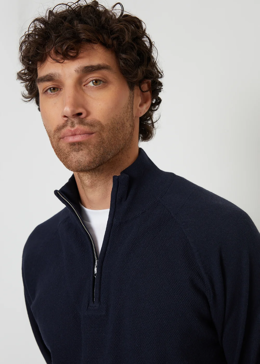 Threadbare Navy Mock Tee Textured Knit Quarter Zip Jumper - 2XL Image 4
