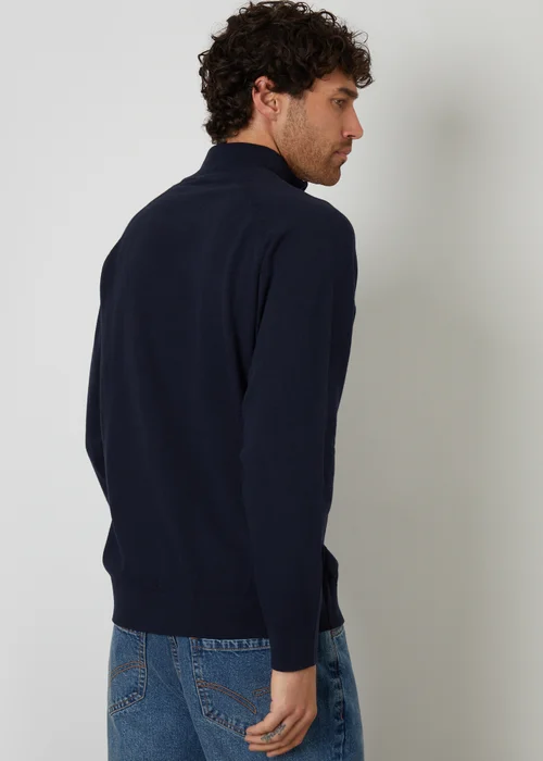 Threadbare Navy Mock Tee Textured Knit Quarter Zip Jumper - 2XL Image 2