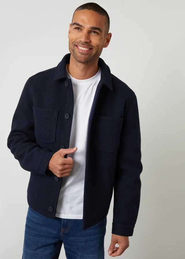 Threadbare Navy Faux Wool Button Up Quilted Shacket