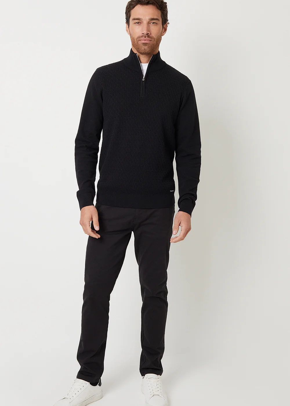 Threadbare Black Mini Cable Knit Quarter Zip Jumper - XL Image 3