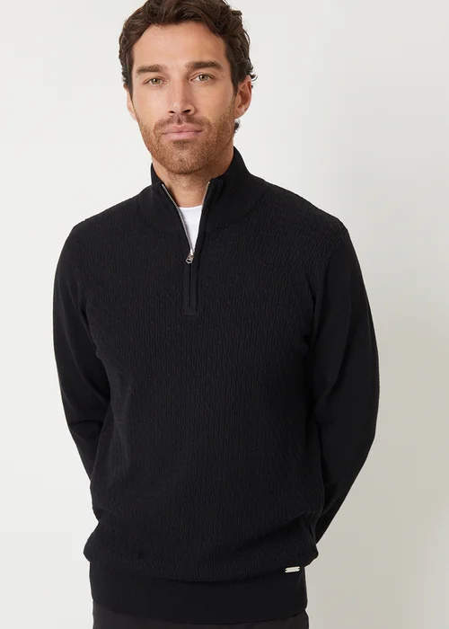 Threadbare Black Mini Cable Knit Quarter Zip Jumper - XL Image 1